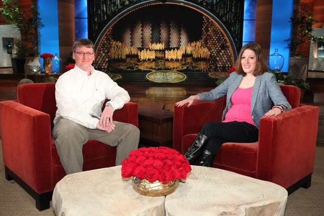 Phil and Karen Purvis on the set of The Ellen Show on Monday during the free trip they won to the Oscars. Photo contributed.
