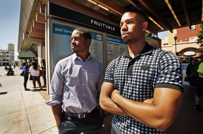 Photo by Al Seib/Los Angeles Times/MCT
Director Ryan Coogler, left, and actor Michael B. Jordan of the film "Fruitvale Station" stand at the same-named BART stop in Oakland, Calif. The movie will be screened Sunday March 9 at Cinematique in Daytona Beach.