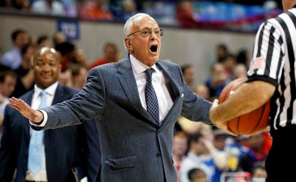 AP PHOTO
SMU coach Larry Brown shows his displeasure to an official on a foul called during a game against Houston on Feb. 19 in Dallas.