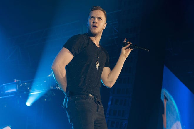 Dan Reynolds of Imagine Dragons performs at The Bud Light Hotel in New York. Imagine Dragons set a record the week of Feb. 17 on the Billboard Hot 100 with the anthemic rock jam, “Radioactive,” which has spent 77 weeks, and counting, on the chart.