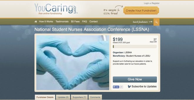 This screen shot taken at 9 a.m. this morning shows the LSSNA fundraising webpage, available online at www.youcaring.com/nonprofits/national-student-nurses-association-conference-lssna-/141363