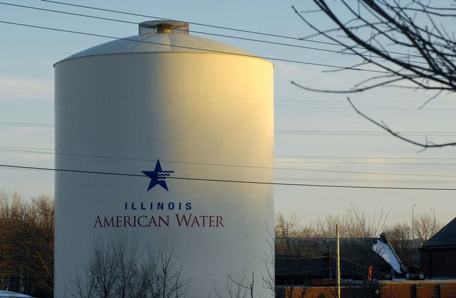 An Illinois American Water tank at the utility's site at the foot of Lorentz Ave. on the Illinois River in Peoria.