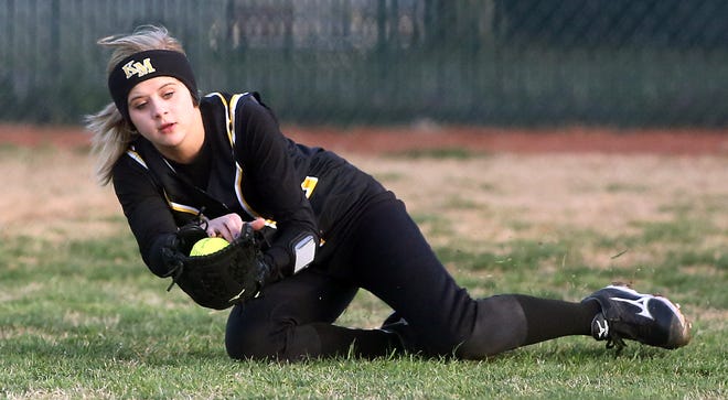 Kings Mountain centerfielder Mikeala Bell makes a diving catch in a 6-3 victory at Crest on Wednesday.