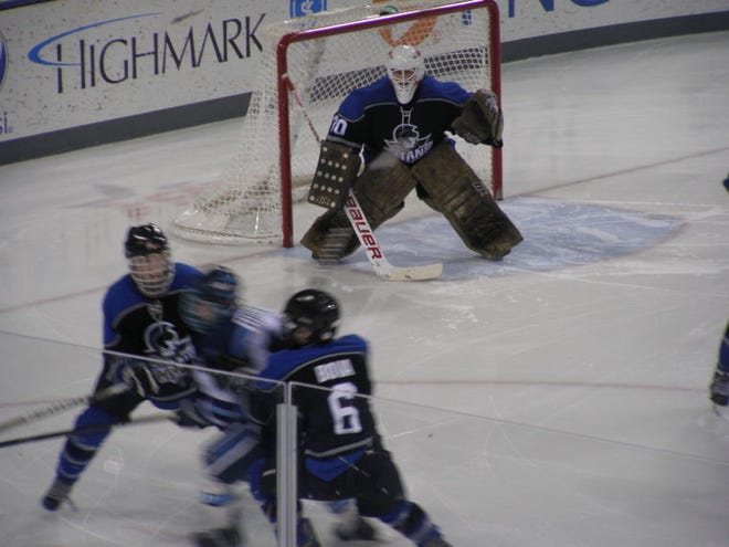 (FILE PHOTO) - Goaltender Aaron King made 21 saves Saturday, March 22, 2014, for the Titans.