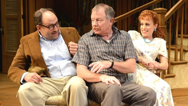 From left: Gregg Weiner as Son, Rob Donohoe as Lewis, and Margery Lowe as Pauline in a scene from Dividing the Estate. Photo by Alicia Donelan
