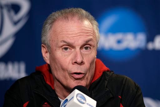 Wisconsin head coach Bo Ryan speaks during a news conference at the NCAA college basketball tournament on Friday, March 28, 2014, in Anaheim, Calif. Wisconsin plays Arizona in a regional final on Saturday. (AP Photo/Jae C. Hong)