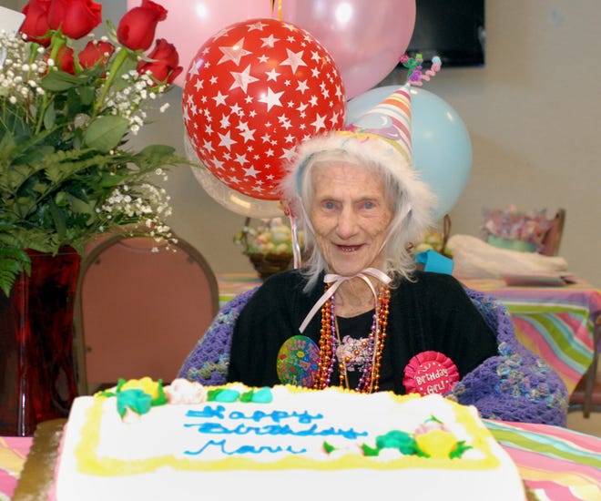 Mary Small at her 100th birthday party at Hancock Park Adult Day Health Program in Quincy.