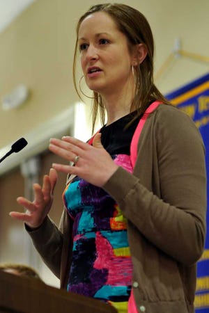 Athens Tech GOAL student April Skelton speaks during the Rotary Club of Athens Meeting on Wendesday, April 2, 2014, in Athens, Ga. (AJ Reynolds/Staff, @ajreynoldsphoto)