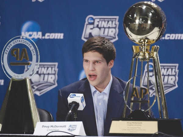 Creighton's Doug McDermott talks at a press conference Thursday where he was honored as the AP player of the year. (David J. Phillip | Associated Press)