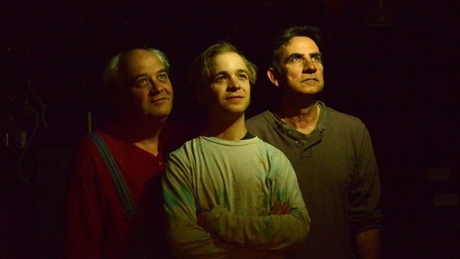 Michael Stuart, left, Jon Cook and Ken Webster star in “The Drawer Boy” at Hyde Park Theater.