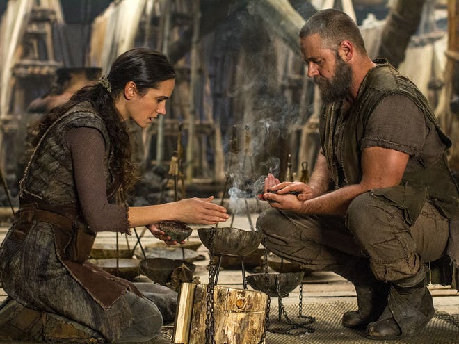 This image released by Paramount Pictures shows Jennifer Connelly, left, and Russell Crowe in a scene from "Noah."