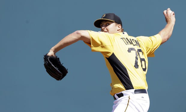 Pirates pitcher Jameson Taillon throws a during a spring training game against  Boston last year.