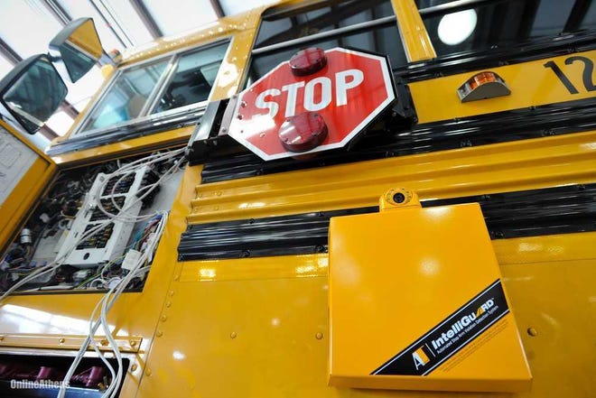 A stop arm camera installed on a Clarke County School District bus