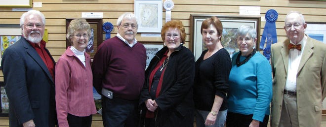 Some winners from the Burlington Artists League’s 2014 Senior Art Competition include, from left, James Teague, Linda Fowler, George Lentz, Carolyn Lewis, Judy Ferree, Jan Holloman and Dr. Pieter Van Huizen.