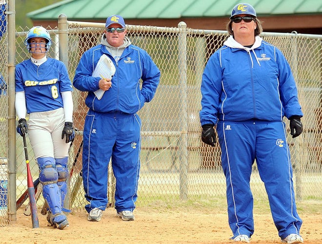 Gulf Coast head softball coach Susan Painter, right and shown in a file photo, made her first appearance on Friday for a charge of grand theft, which is a third-degree felony.