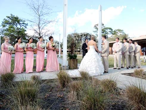 Micah and Brianna Dixon, shown here at their March 29 wedding, were the first couple to marry in the courtyard between the Student Services Center and Building K at Northwest Florida State College.