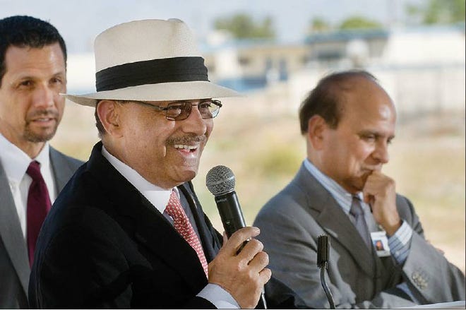 Dr. Prem Reddy, of Apple Valley talks about his $40 million donation to fund a medical school to be built in Colton, near Arrowhead Regional Medical Center, during a press conference to announce the project on Monday in Colton.