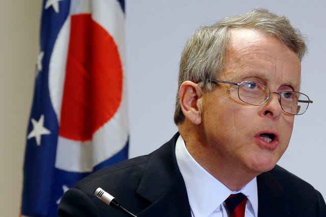 FILE - This Nov. 25, 2013 file photo shows Ohio Attorney General Mike DeWine speaking in Steubenville, Ohio. Negative campaigning and mudslinging may be a fact of life in American politics, but can false accusations made in the heat of an election be punished as a crime? That debate makes its way to the Supreme Court next week as the justices consider a challenge to a controversial Ohio law that bars false statements about political candidates during a campaign. DeWine, says he has serious concerns about the law. His office filed two briefs in the case, one from staff lawyers obligated to defend the state and another expressing DeWine's personal view that the law "may chill constitutionally protected political speech." (AP Photo/Keith Srakocic, File) 
 FILE - This March 29, 2010 file photo shows Rep. Steve Driehaus, D-Ohio in Cincinnati. Negative campaigning and mudslinging may be a fact of life in American politics, but can false accusations made in the heat of an election be punished as a crime? That debate makes its way to the Supreme Court next week as the justices consider a challenge to a controversial Ohio law that bars false statements about political candidates during a campaign. The case began during the 2010 election, when the Susan B. Anthony List, an anti-abortion group, planned to launch a billboard campaign accusing then-Democratic Driehaus of supporting taxpayer-funded abortion because he backed President Barack Obama's health care overhaul. (AP Photo/David Kohl, File)