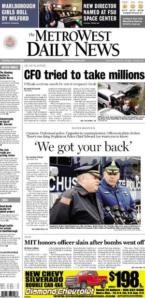 Front page of the MetroWest Daily News for 4/19/14