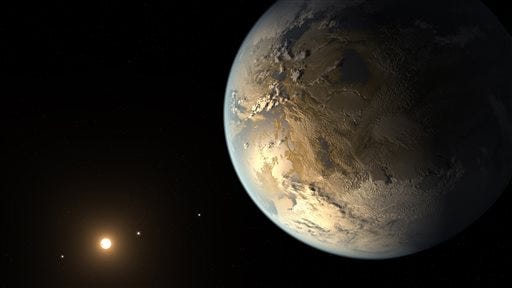 This artist's rendering provided by NASA on Thursday, April 17, 2014 shows an Earth-sized planet dubbed Kepler-186f orbiting a star 500 light-years from Earth. Astronomers say the planet may hold water on its surface and is the best candidate yet of a habitable planet in the ongoing search for an Earth twin. (AP Photo/NASA Ames, SETI Institute, JPL-Caltech, T. Pyle)
