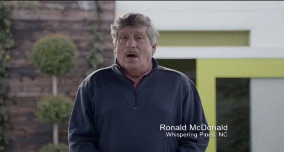 A screen grab of Ronald McDonald of Whispering Pines, one of the Ronald McDonalds from around the country who appear in a new Taco Bell ad campaign.