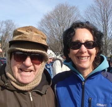 Eddie DeSantis of Canton with Beth Mosias of Weymouth, a local walks leader for the Appalachian Mountain Club in December 2013.