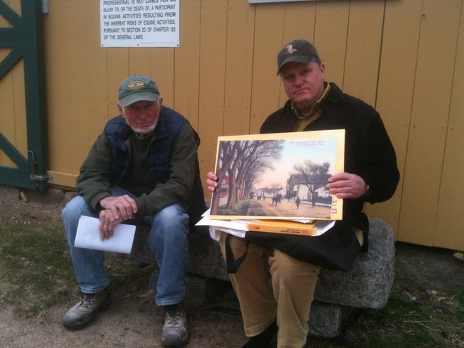 Allen Manley, left, of Alderbrook Farm in Dartmouth, will be one of the voices retelling stories from the past for the Dartmouth Heritage Trail for which Joseph Ingoldsby, right, is raising funds.