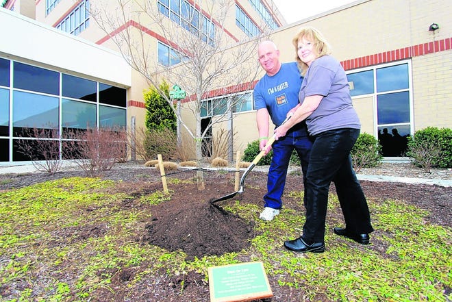 Organ recipients Ellen Dunn of Middletown and Gary Southard of Huguenot attended a ceremonial tree planting in the Orange Regional Medical Center's “Healing Garden” April 11. Gary received a heart seven years ago, and Ellen was a double lung recipient five years ago. April is National Donate Life Organ Donor Month.