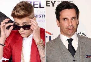 Justin Bieber, Jon Hamm | Photo Credits: Jason Kempin/Getty Images, Jason LaVeris/FilmMagic