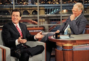 Stephen Colbert, David Letterman | Photo Credits: John Paul Filo/CBS