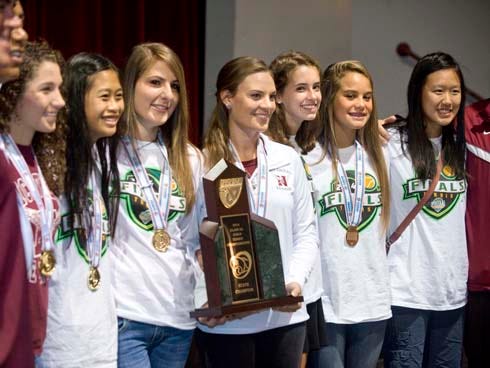 The Niceville High School tennis team (pictured left to right) Samantha Sepe, Maddie Hsiang, Alexis Hruby, Antonia Poate, Andi vonHilsheimer, Megan Hovenden and Monica Hsiang where honored Tuesday for winning the school's first state tennis title in last week's District 2A state tournament in Altamonte Springs.