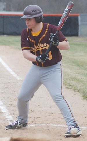 Sophomore Colin Dearing, pictured in an April baseball game, singled and doubled April 16 at Metamora, driving in a run both times, during East Peoria's 4-0 victory over the Redbirds in a Mid-Illini Conference game.