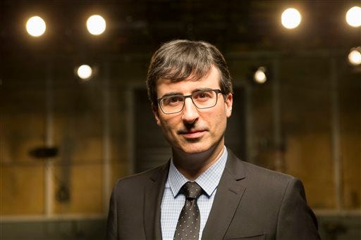 This undated image released by HBO shows host John Oliver of "Last Week Tonight with John Oliver," airing Sundays at 11 p.m. EDT. (AP Photo/HBO)
