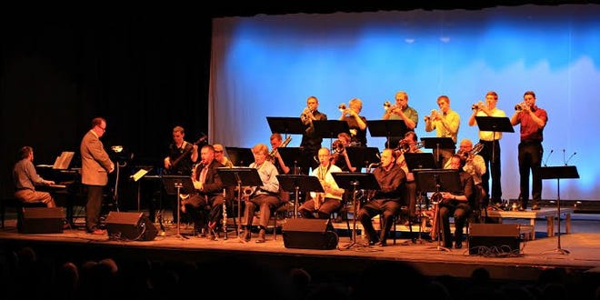 Members of the Highland Big Band perform “Moten Swing” on Friday, April 25, 2014, at the annual Royal Scots and Big Band Spring Jazz Show at the Ferguson Fine Arts Center.