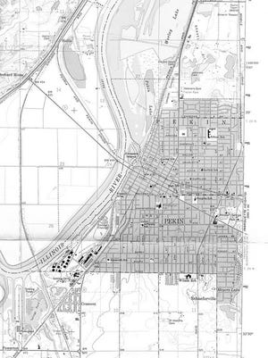 Shown is a detail of the 1967 Illinois State Geologic Survey map of the Pekin Quadrangle.