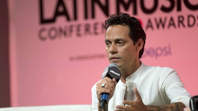 Marc Anthony speaks at the Billboard Latin Music Conference on Wednesday. He’s working on a new English-language pop album.