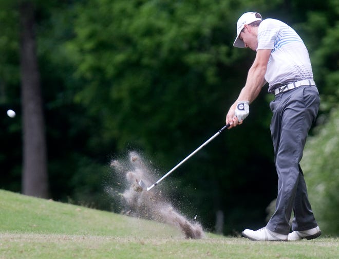 Dillon Rust chips onto the green during Friday’s third round of the 2014 Fakier Open at Ellendale Country Club in Houma. Rust is tied for 10th.