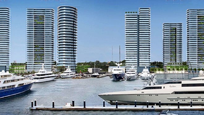 The Related Group and Rybovich companies propose building six towers at the Rybovich Marina with 1059 residential units, 15000 square ft of offices, and 10000 ft of retail space.