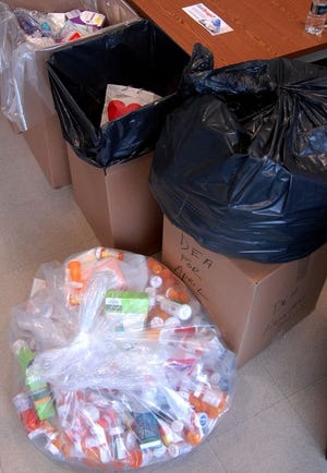 Bags and boxes full of unwanted and outdated medicine were collected at Taunton police headquarters on Saturday during National Prescription Drug Take-Back Day.