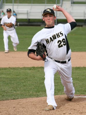 Corning pitcher Nate Grant delivers in the first inning against Horseheads Monday at West High. Shawn Vargo/The Leader