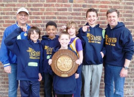The Our Lady of Grace CYO track team's Junior Boys 4 x 100-meter relay won the gold medal in the Philadelphia Archdiocese event at the Penn Relays.