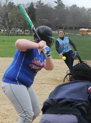 Bristol-Plymouth pitcher Talia Roos fires a pitch toward the plate in Tuesday's game against Southeastern.