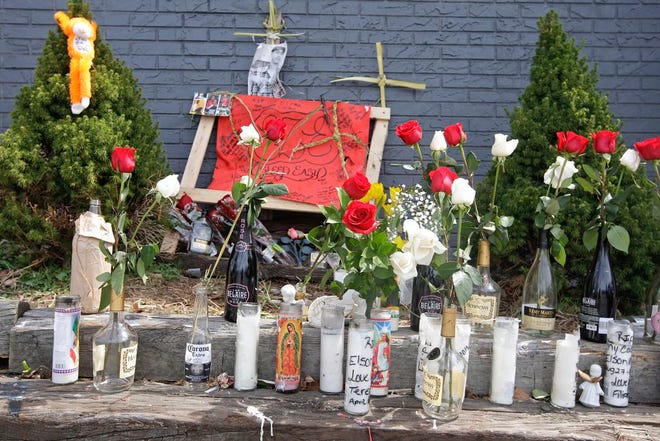 A memorial outside The Lit on Ames St. in Brockton was built for murder victim Elson Miranda on April 14, 2014. Miranda, 21, of Brockton, was shot and killed in the bar on April 11. Kierft Noel has been charged with the murder.
