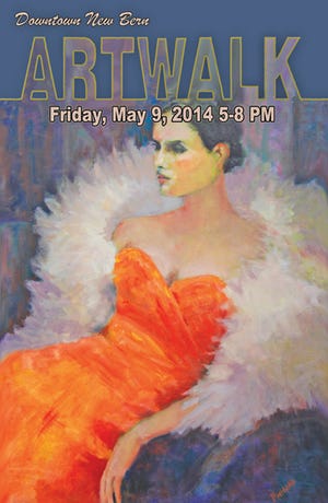 The ‘Lady in Red’ by Patricia Pittman graces the cover of this month’s Downtown New Bern ArtWalk on May 9.
