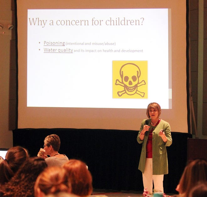 Tanya Roberts, of N.C. Operation Medicine Cabinet, speaks during the annual State of the Child Conference last week at the Havelock Tourist and Event Center. The focus of the conference was on prevention of prescription drug abuse among teenagers.