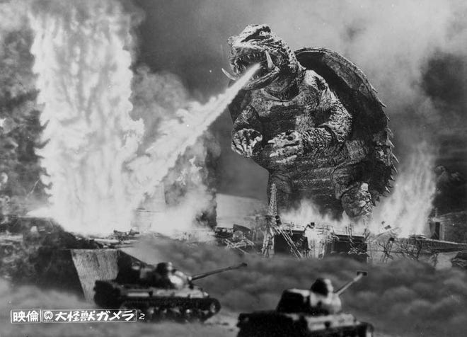 "Giant Monster Gamera," the 1965 Japanese, Cinemascope, black-and-white movie that introduced the giant turtle creature, will be shown at 7 p.m. Friday in room 112 of Henderson Learning Resources Center during the first day of the Godzilla & Friends Festival, which will continue from 10 a.m. to 10 p.m. Saturday.