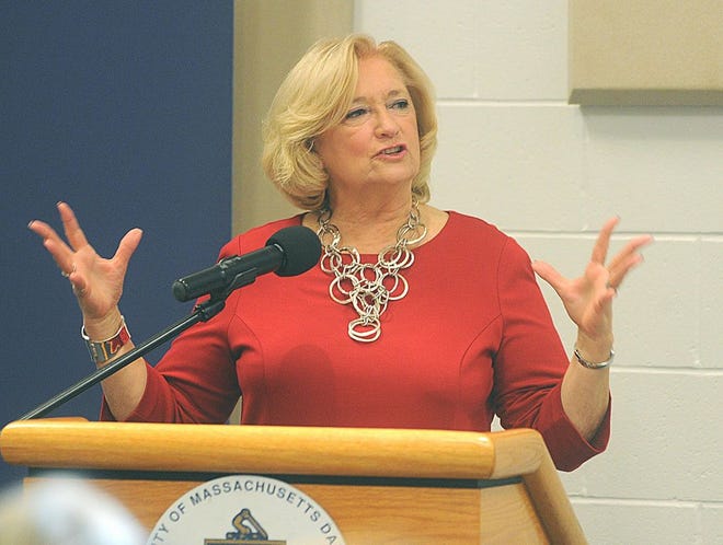 State Rep Patricia Haddad speaks at the 6th annual Women's Fund Leadership Breakfast held at UMass Dartmouth in November 2013. Haddad said Thursday that the approved Massachusetts House of Representatives' fiscal year 2015 budget commits to funding at least 45 beds operationally at Taunton State Hospital.