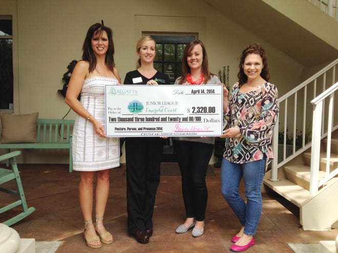 Pictured from left, Melanie Schweizer, LuxExchange; Dr. Shawna Hogan D.C., Regatta Chiropractic and Laser Center; Carly Harmer and Molly Carter, Junior League of the Emerald Coast at the check presentation.