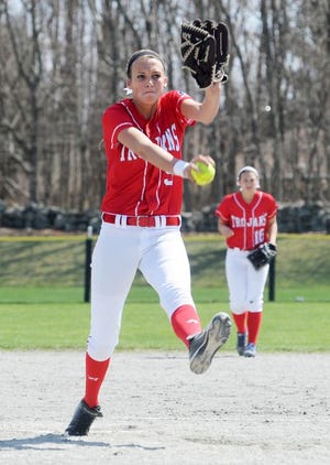 Bridgewater-Raynham's sarah Dawson fires a pitch toward the plate in her no-hitter against Durfee. Dawson threw another no-hitter, this time against New Bedford.