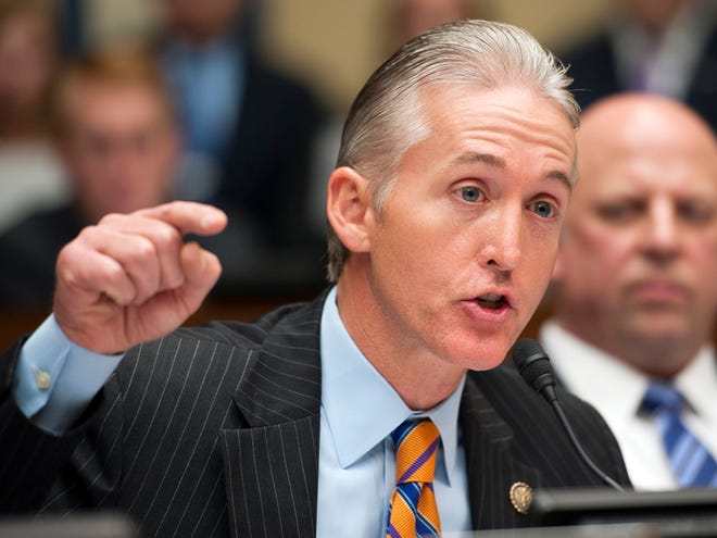 FILE - In this May 8, 2013, file photo, Rep. Trey Gowdy, R-S.C., questions a witness during the House Oversight and Government Reform Committee's hearing on Benghazi on Capitol Hill in Washington. The Obama administration and House Democrats said May 5, 2014, they were undecided about whether to take part in or boycott an election-year investigation by Republicans into the Benghazi attack that killed four Americans. House Speaker John Boehner announced last week he would create a select committee to examine the response to the deadly Sept. 11, 2012, assault on the U.S. diplomatic post in Libya that killed Ambassador Chris Stevens and three other Americans and today Boehner said Gowdy would head the investigation.